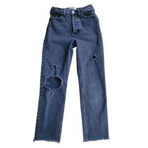 Abercrombie Fitch Dad High Rise Black Distressed Jeans 28